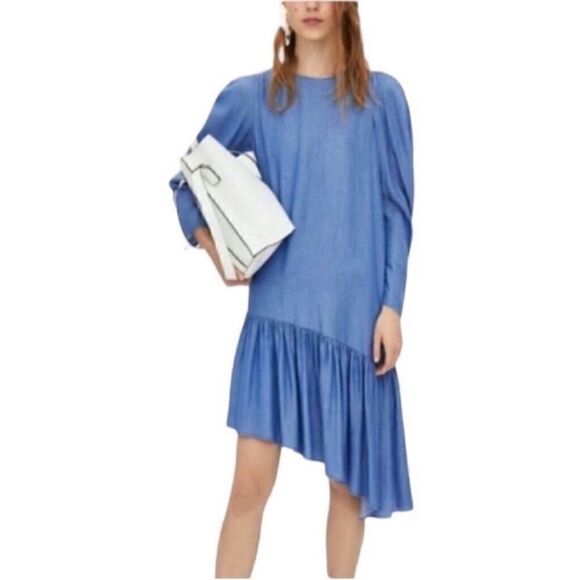 Zara Asymmetrical Ruffle Puff Sleeve Denim
Dress (Size XS) - Picture 1 of 6